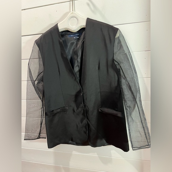 🖤 FRENCH CONNECTION – Black Sheer Sleeve Blazer 10 - Picture 5 of 9